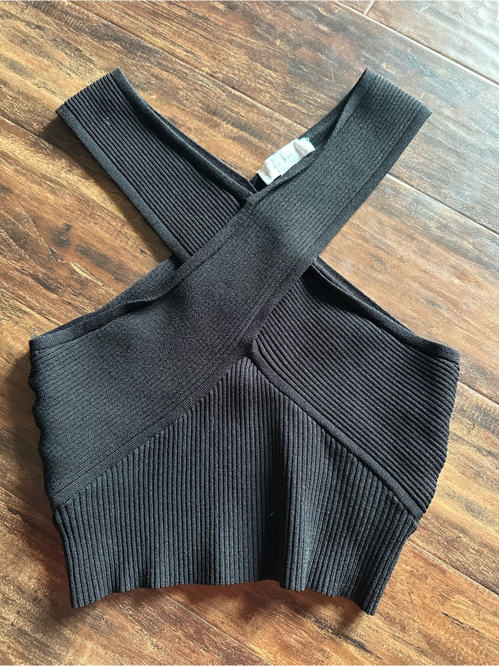 House of Harlow 1960 Black Ribbed Cross-Front Crop Top